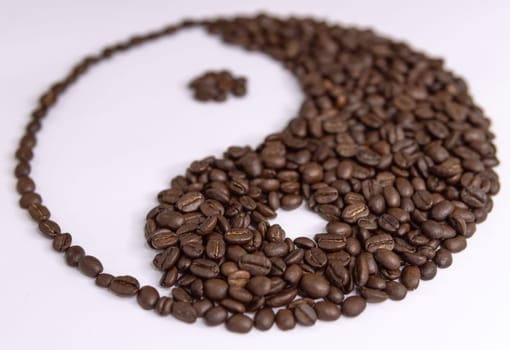 yin yang sign made by coffee beans on white background. High quality photo
