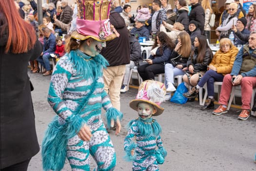 Carnival in Spain, the city of Torrevieja, February 12, 2023, people walk at the carnival. High quality photo