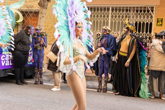 Carnival in Spain, the city of Torrevieja, February 12, 2023, people walk at the carnival. High quality photo