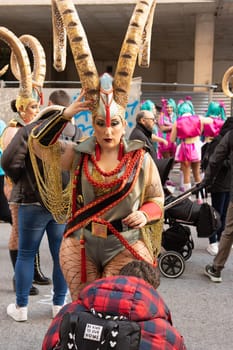 Carnival in Spain, the city of Torrevieja, February 12, 2023, people walk at the carnival. High quality photo