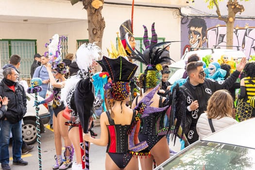 Carnival in Spain, the city of Torrevieja, February 12, 2023, people walk at the carnival. High quality photo