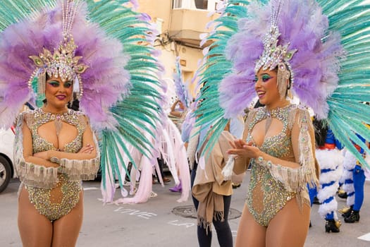 Carnival in Spain, the city of Torrevieja, February 12, 2023, people walk at the carnival. High quality photo