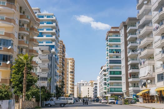 high-rise buildings in a modern European town on the street. High quality photo