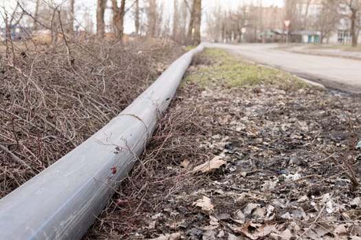 Plastic pipes in the ground during construction on the street.High quality photo