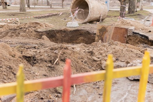 Repair of underground utilities. Replacement of the Pipeline on the street. High quality photo