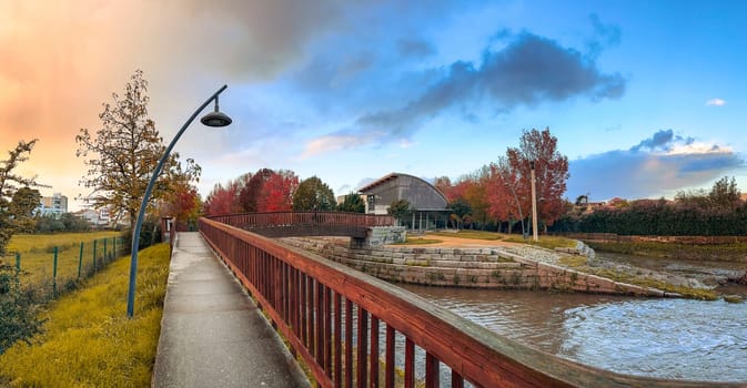 Panoramic view of a late autumn afternoon in the city park of Ovar, Portugal.