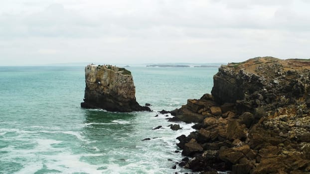 View of the sea and rocks in Peniche, Portugal