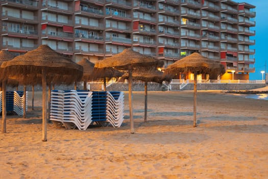 photo of a beautiful evening beach without people, clean evening beach, there is a place for an inscription. High quality photo