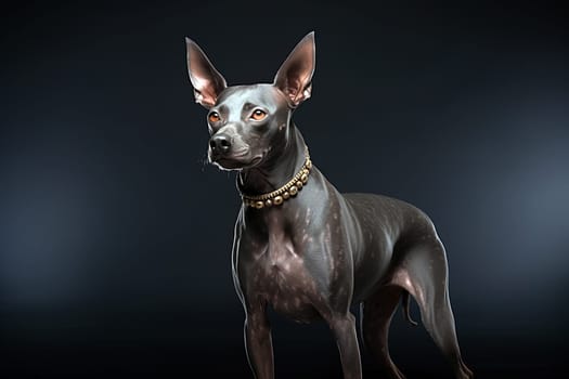 Xoloitzcuintli naked Mexican dog on a black background. Ai generative art