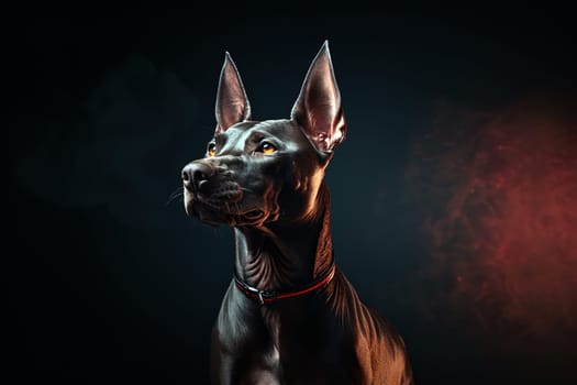 Xoloitzcuintli naked Mexican dog on a black background. Ai generative art