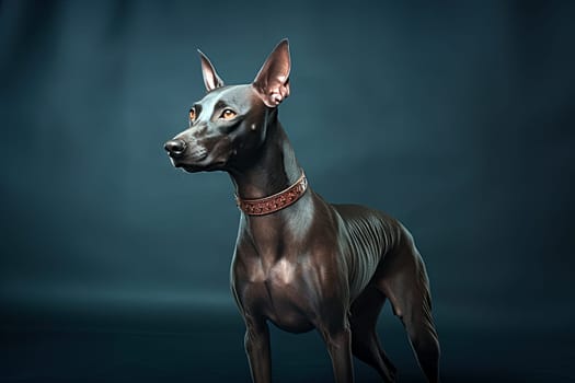 Xoloitzcuintli naked Mexican dog on a black background. Ai generative art