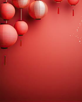 Typical chinese background template with lanterns isolated on red and copy space for text. Happy chinese new year.