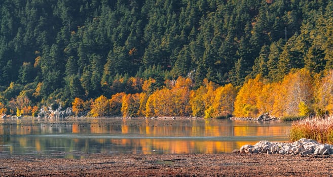 Sunrise view of Kovada lake in Egirdir Isparta in autumn