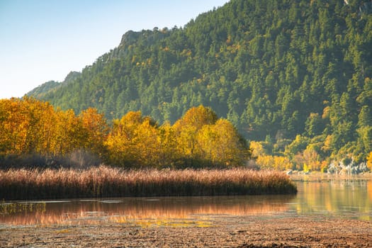 Sunrise view of Kovada lake in Egirdir Isparta in autumn