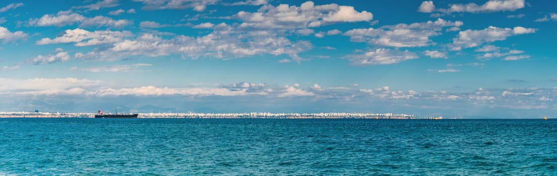 Aerial panoramic view of Antalya Turkey on a partly cloudy sunrise