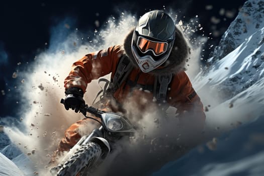 Extreme sport skiing downhill in snow mountain. Generative AI.