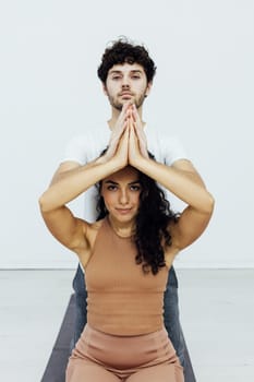 greeting namaste element of yoga man and woman