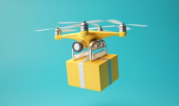 transport cargo flying drone blue helicopter distribution background concept delivery air blue parcel fast post speed package technology propeller aircraft fly. Generative AI.