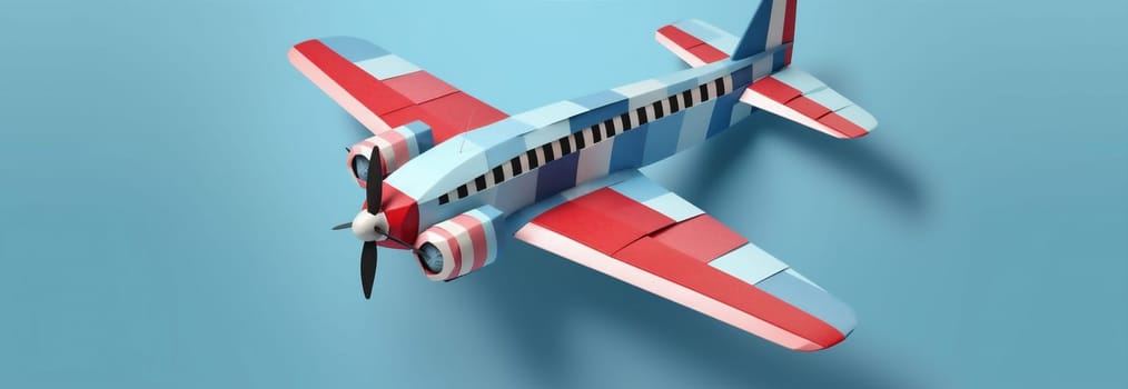 wing object creative aircraft air flat fly flight plane white vacation airplane toy business transportation passenger top blue aeroplane background journey. Generative AI.