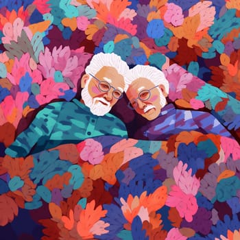 grandparent woman man bed bedtime male pillow asleep female happiness old book love together happy retirement retired wife couple senior lying relax. Generative AI.