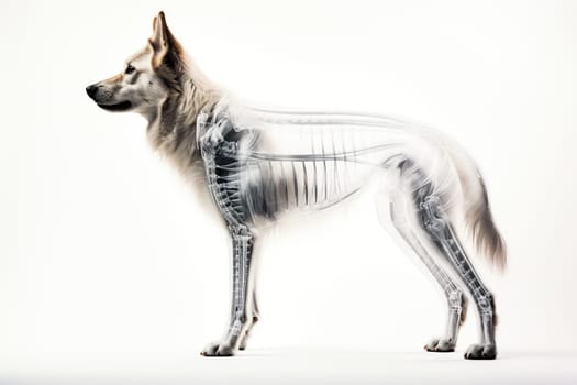 Side view of a dog on an x-ray, isolated on a white background.