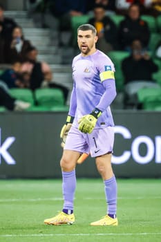 MELBOURNE, AUSTRALIA - NOVEMBER 16: Mathew Ryan of Australia during the 2026 FIFA World Cup Qualifier match between Australia Socceroos and Bangladesh at AAMI Park on November 16, 2023 in Melbourne, Australia