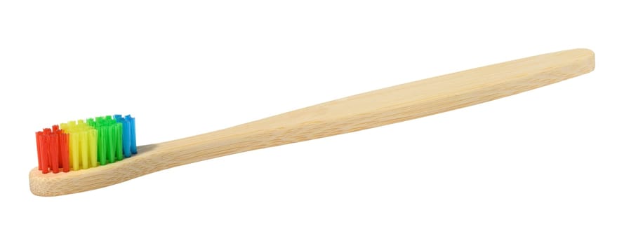 Bamboo toothbrush on white isolated background