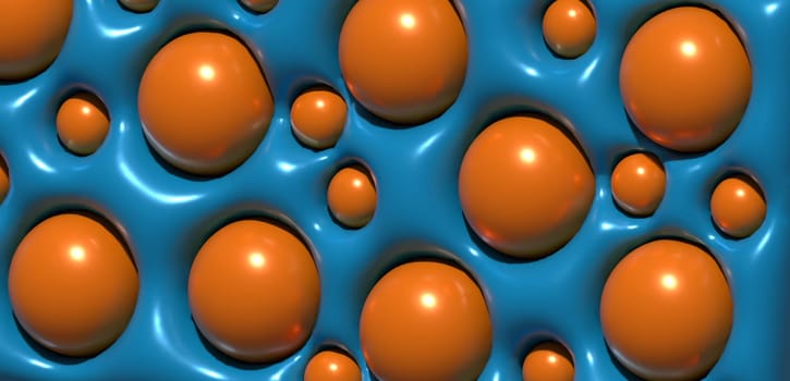 Background with orange circles, inflated shapes. 3d rendering illustration