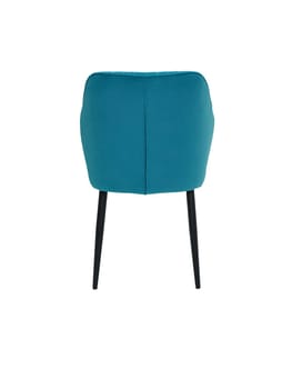 modern blue fabric chair with wooden legs isolated on white background, back view. contemporary furniture in classical style, interior, home design