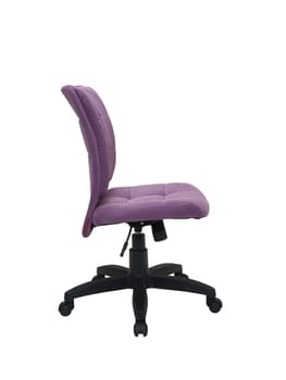 purple office fabric armchair on wheels isolated on white background, side view. modern furniture, interior, home design