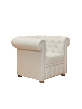 vintage beige leather comfortable armchair isolated on white background, side view. retro furniture, interior, home design