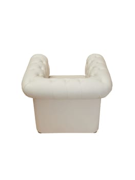 vintage beige leather comfortable armchair isolated on white background, back view. retro furniture, interior, home design