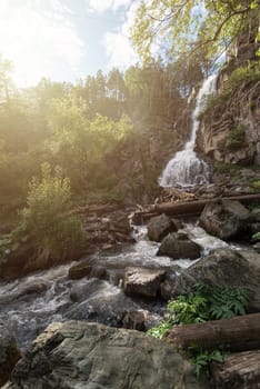 Waterfall Kamishlinsky in the Altai Mountains, Siberia