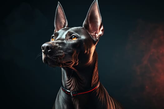 Xoloitzcuintli naked Mexican dog on a black background. Ai generative art