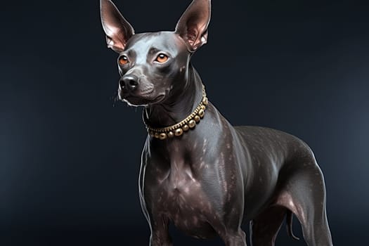 Xoloitzcuintli naked Mexican dog on a black background. Ai generative art