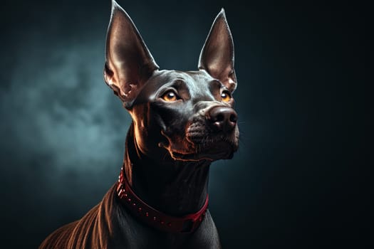 Xoloitzcuintli naked Mexican dog on a black background. Ai generative art
