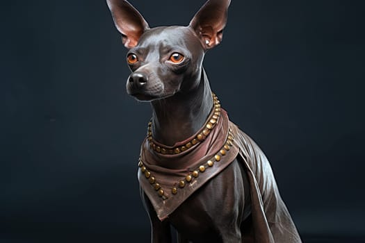 Xoloitzcuintli naked Mexican dog on a black background. Ai generative art