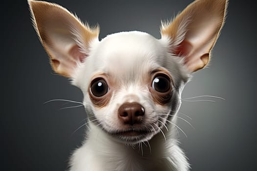 Portrait of a white chihuahua on a dark neutral background, cropped photo, studio light. Ai generative art