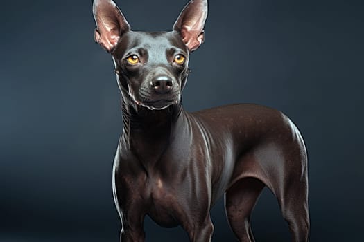 Xoloitzcuintli naked Mexican dog on a black background. Ai generative art