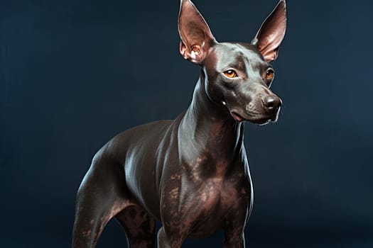 Xoloitzcuintli naked Mexican dog on a black background. Ai generative art