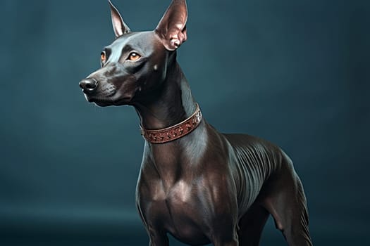 Xoloitzcuintli naked Mexican dog on a black background. Ai generative art