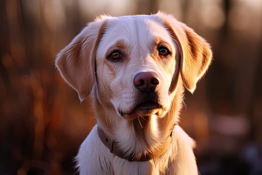 Portrait of a white Labrador retriever on a nature, cropped photo, natural light. Ai generative art