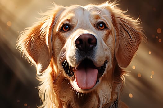 Portrait of a white Labrador retriever on a beige neutral background, cropped photo, natural light. Ai generative art