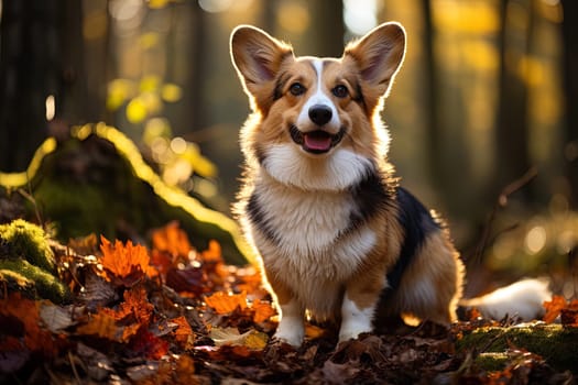 Portrait of Welsh Corgi cardigan on a nature close up cropped photo. Ai generative art