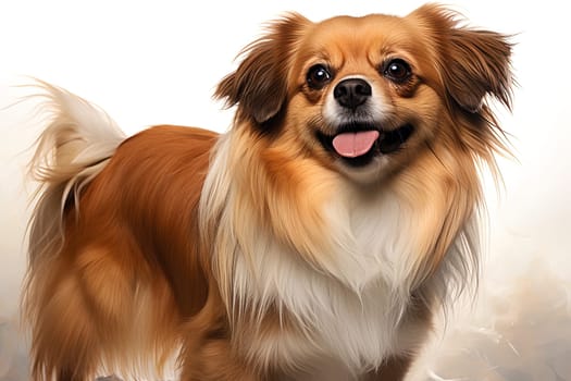 Portrait of Tibetan Spaniel on a neutral background, close up cropped photo. Ai generative art