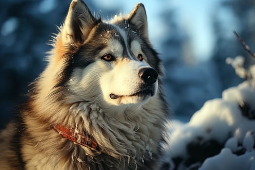 West Siberian Husky on a winter nature, ai generative art