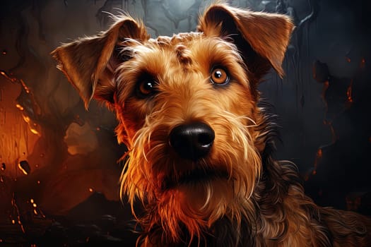 Portrait of Welsh Terrier on a black background, close up cropped photo. Ai generative art
