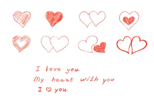 Several options for the image of hearts and signatures for postcards. Valentine's day