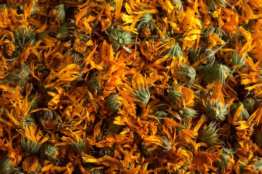 Dried calendula herb flowers. Calendula broth improves health