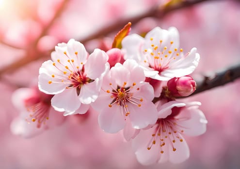 cherry blossom festival New flowers, which are aesthetically distributed on the twigs over the entire surface of the picture, soft tone Generate AI